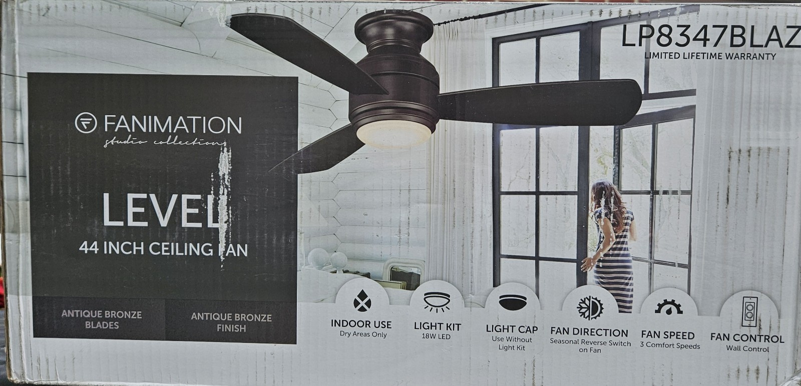Fanimation Level 44" Ceiling Fan LED Wall Control  Antique Bronze