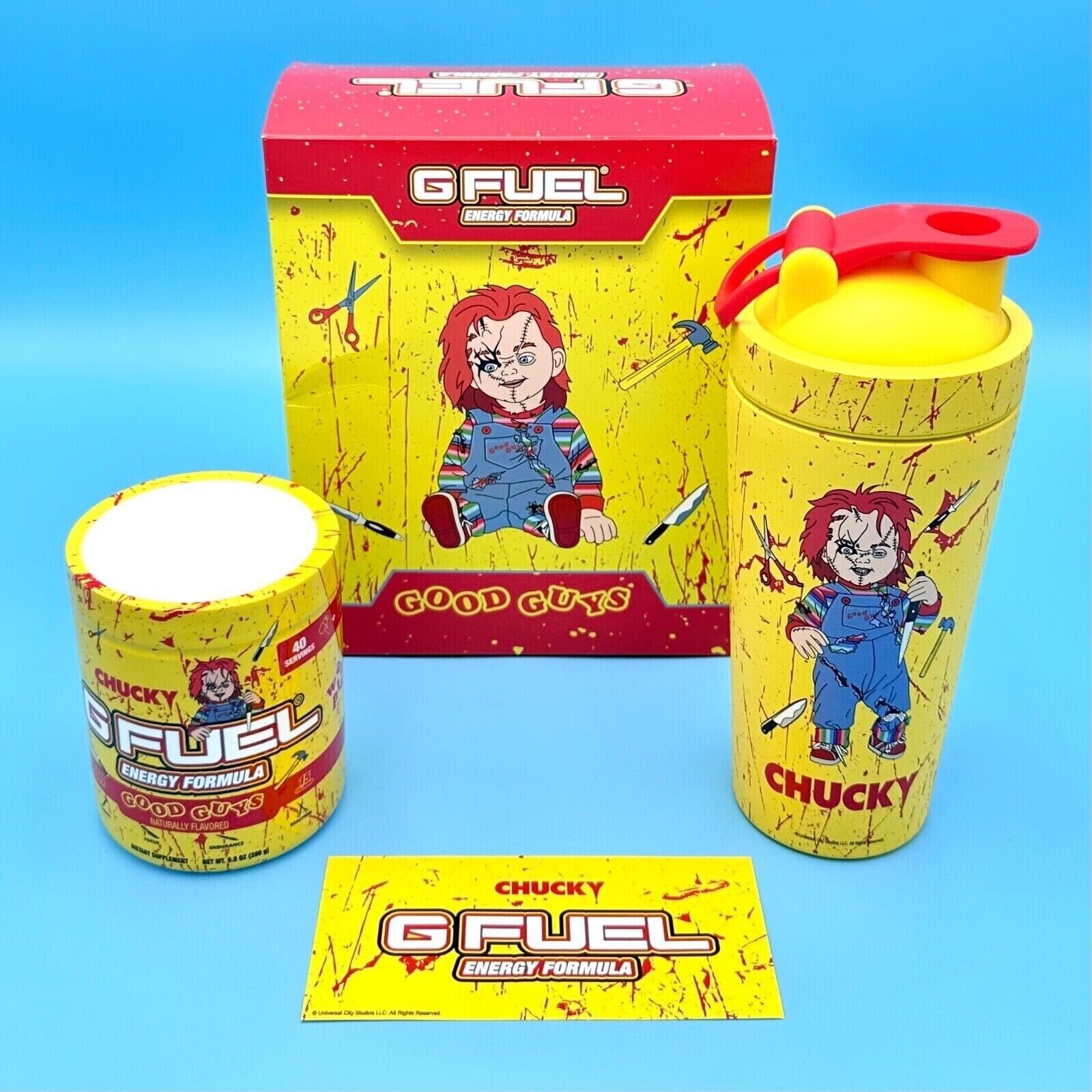 G Fuel Child's Play Good Guys Collector's Box Tub + Chucky Tall Metal Shaker Cup