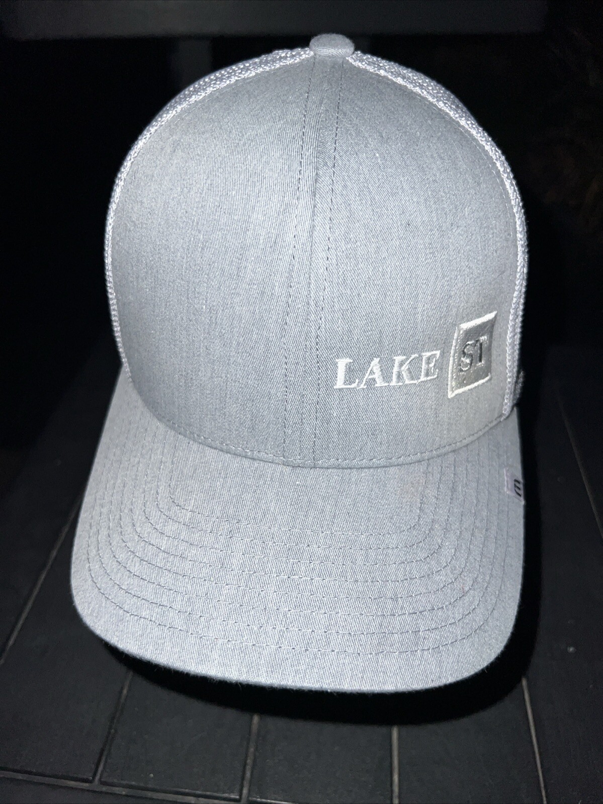 LAKE ST Gray Trucker Hat Cap Snapback Yupoon Flexfit Tech EUC