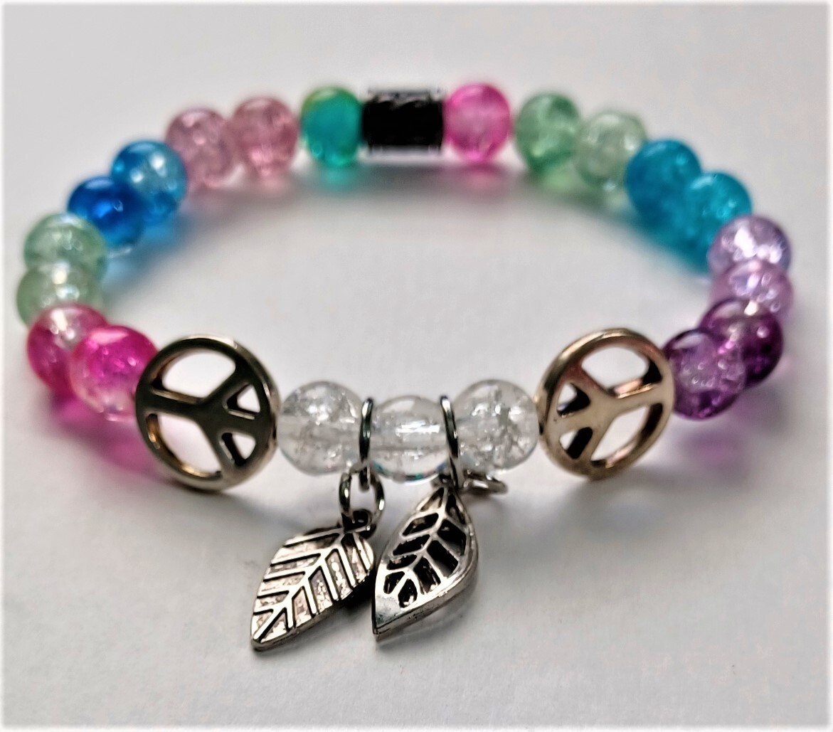 Colorful Glass Crackle Beaded Charm Bracelet