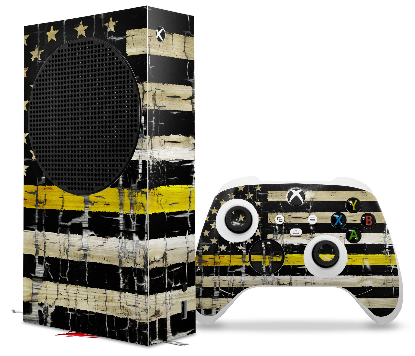 Skin Wrap XBOX Series S Console Controller Painted Cracked Yellow Line USA Flag