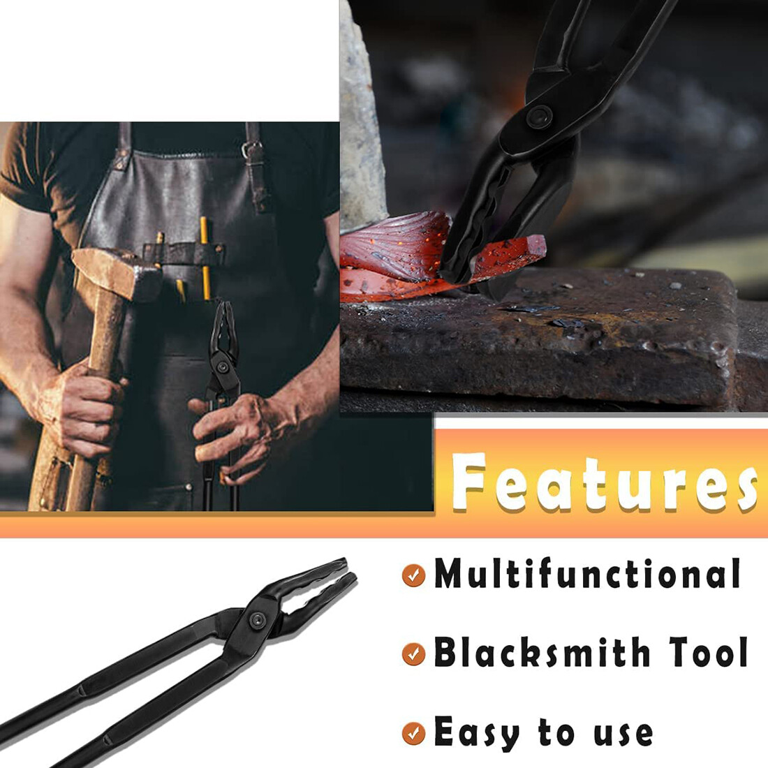 16 inch Wolf Jaw Blacksmithing Tongs Multipurpose Forge Tool Beginner Bladesmith