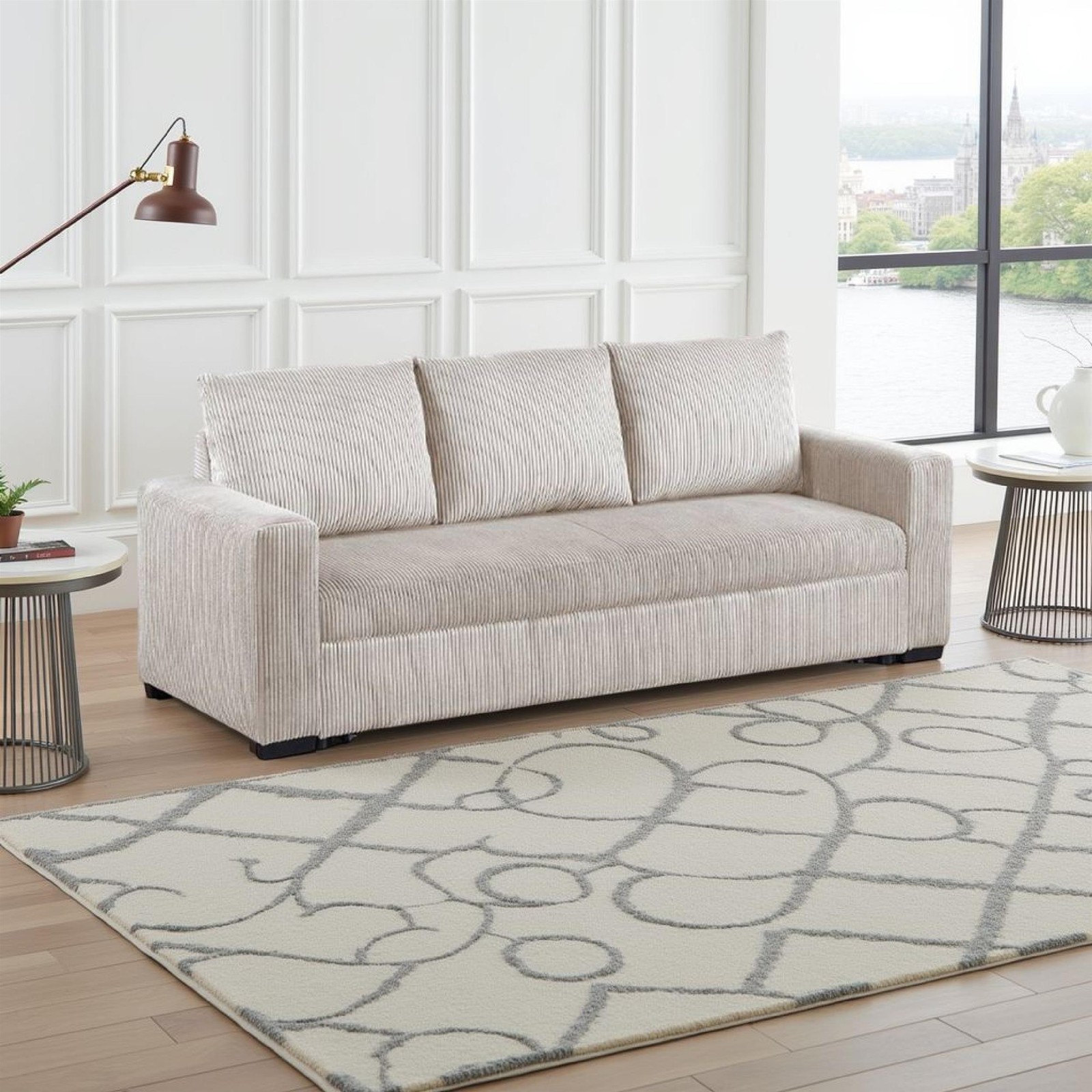 Billy Convertible Sofa Bed- Low Profile Leg- Ivory Corduroy 85 Inch