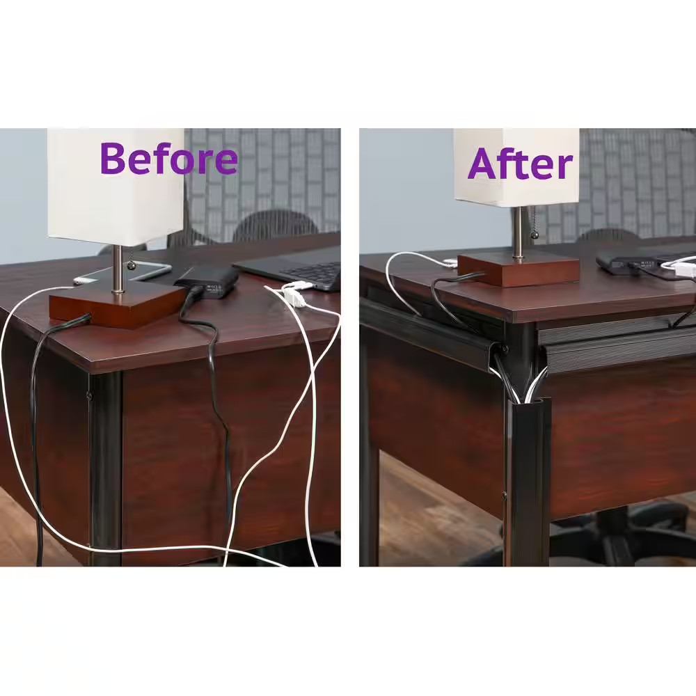 16 In. J-Channel Desk Cable Organizer in Black (5-Pack)
