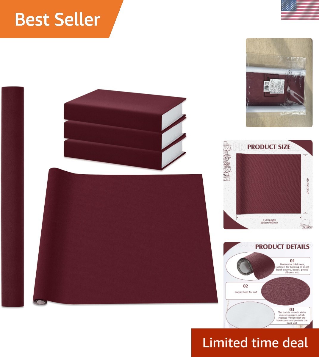 Archival Quality Dark Red Book Binding Cloth – 40 x 16 Inch for Creative Crafts