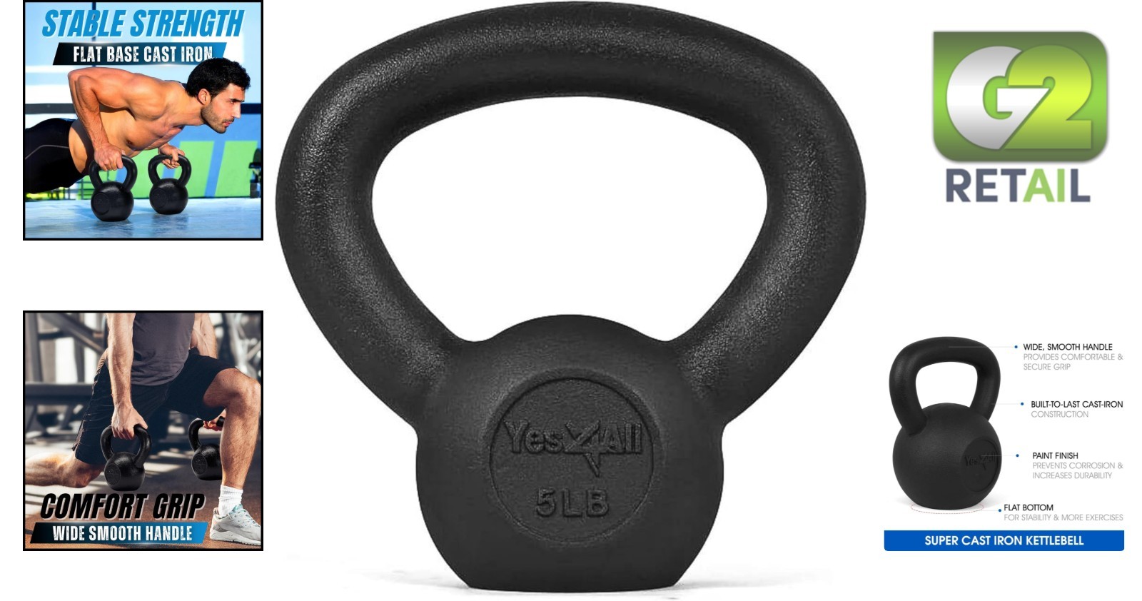 5 LB Solid Cast Iron Kettlebell - High-Quality Weight for Full Body Workout