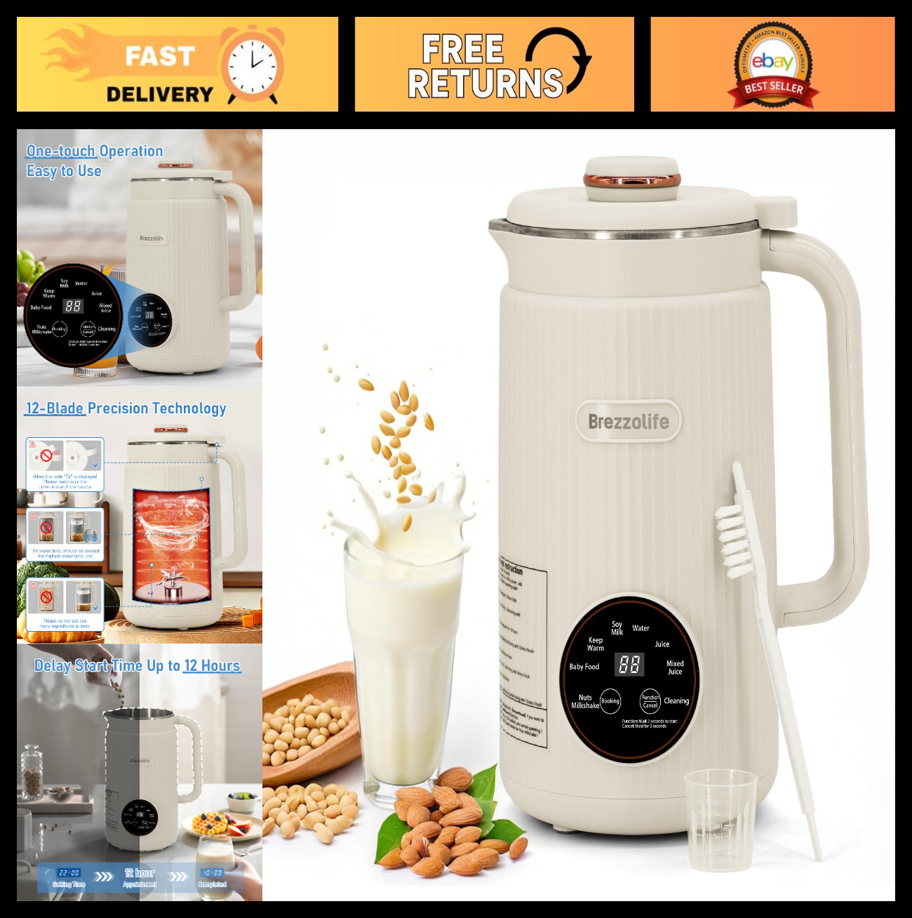 40oz Nut Milk Maker Machine - 8-in-1 Soy, Oat, Coconut & Almond Milk, Self-Clean