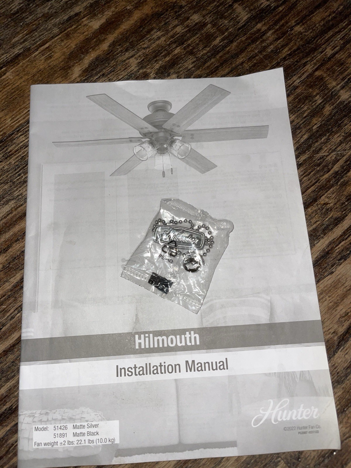 Hunter Hilmouth 52 in. Indoor Matte Silver Ceiling Fan Pull Chain Pendant