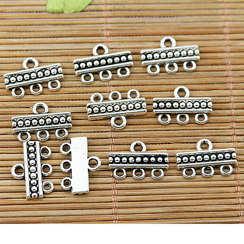 300pcs tibetan silver tone bar 1-3holes link connector EF1770