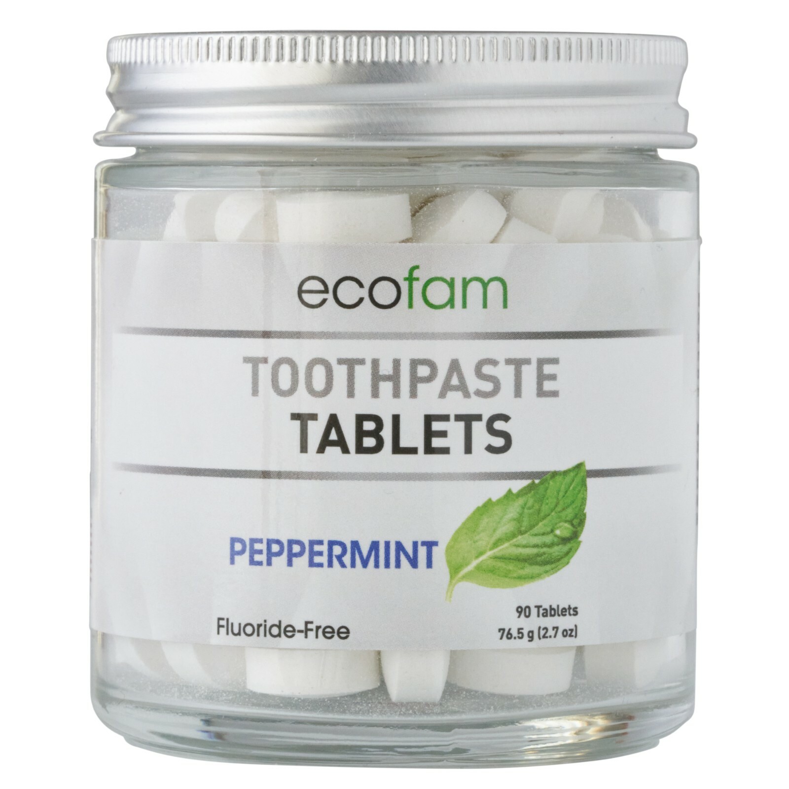 Ecofam Peppermint Toothpaste Tablets – 90 Count Glass Jar