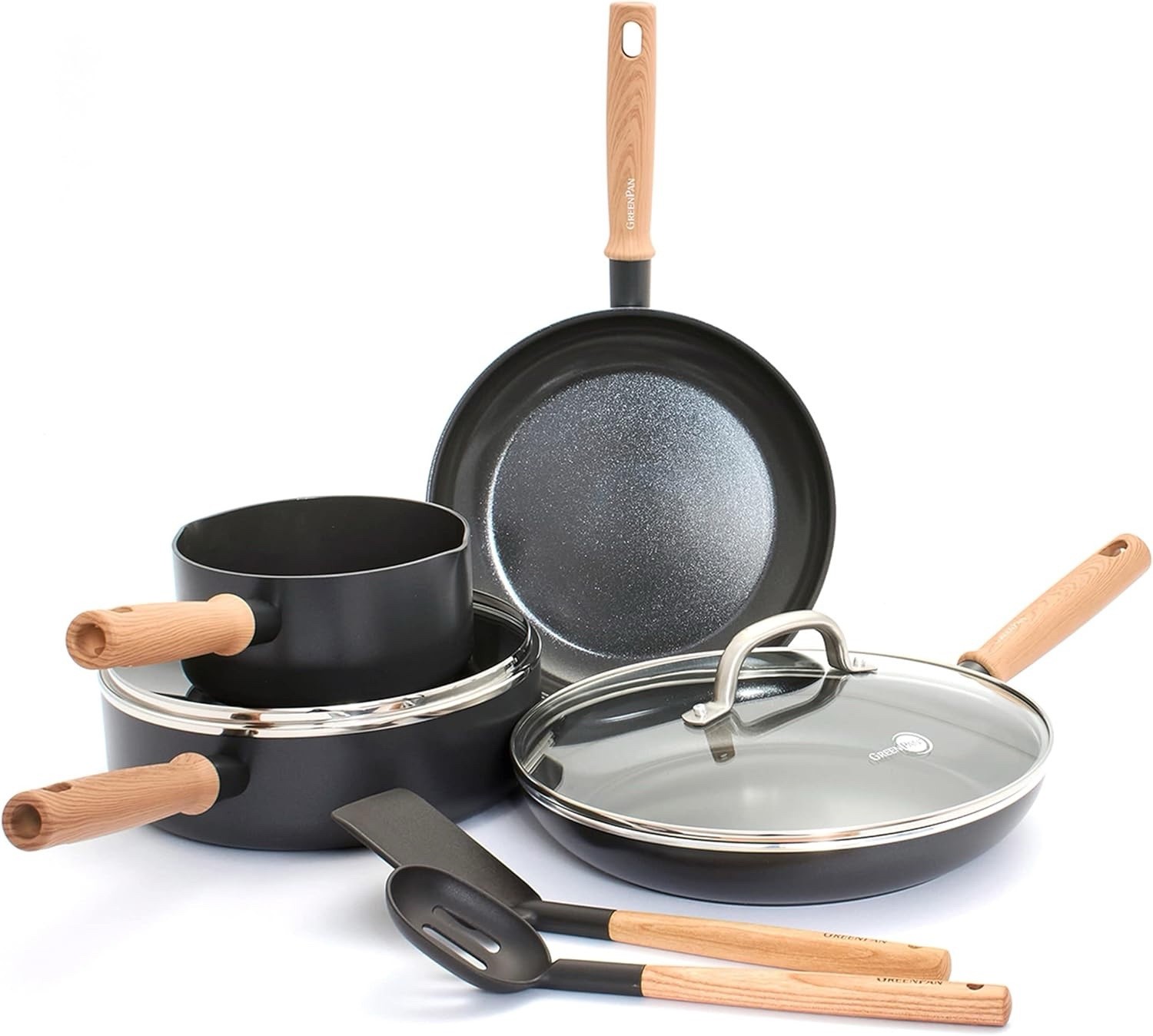 GreenPan Hudson Healthy Ceramic 8 Piec Cookware Pots and Pans Set, Skillet Black