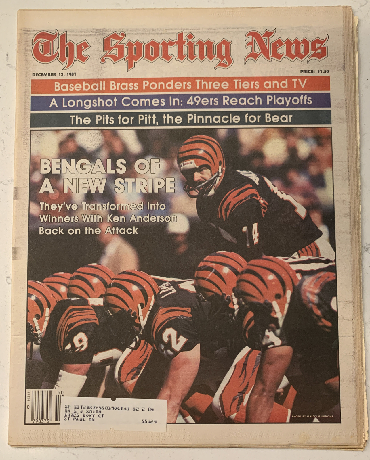 The Sporting News December 12, 1981 Ken Anderson Cincinnati Bengals (B36)