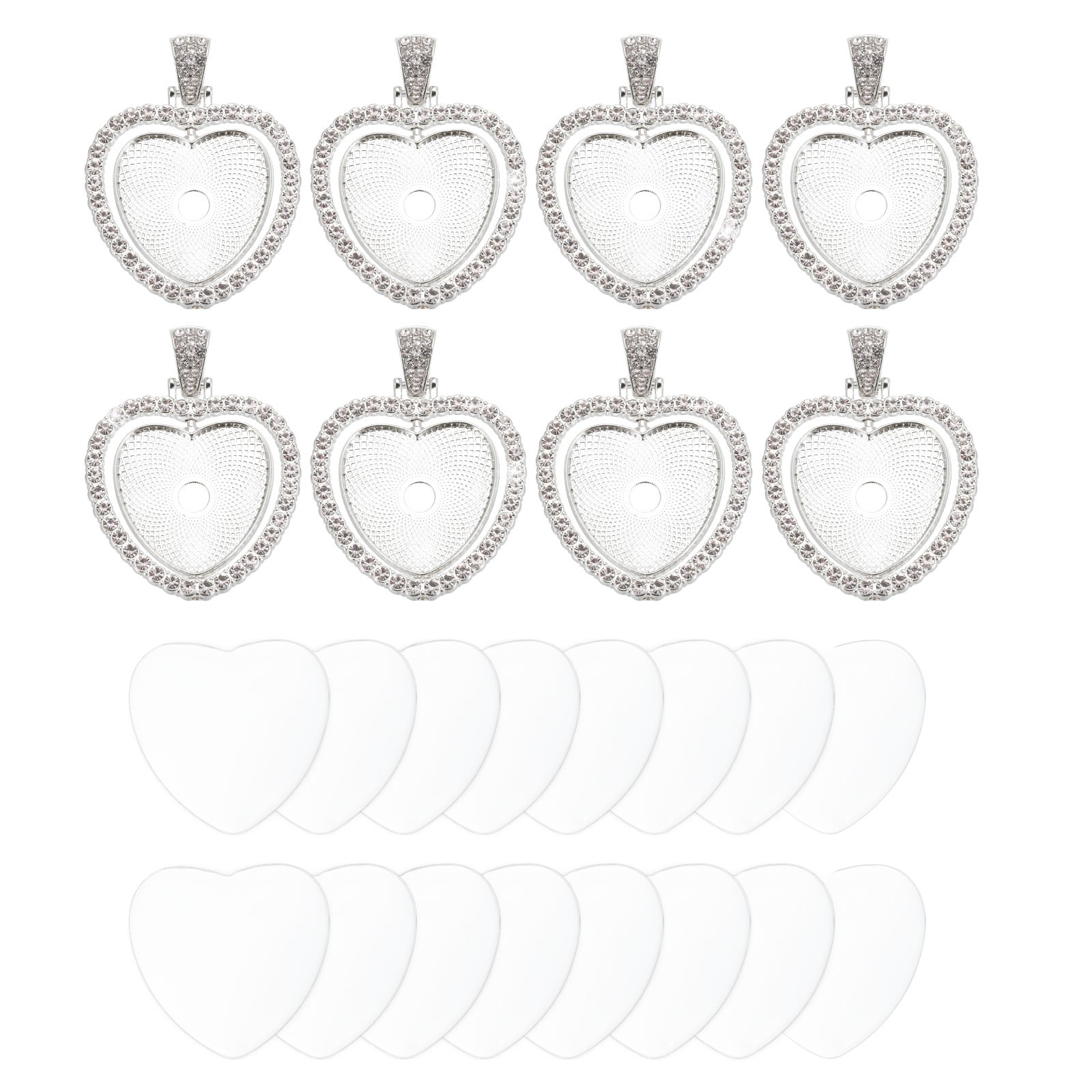 Rhinestone Pendant Trays, 8 Pcs Double Sided Tray 8pcs Glass Dome 16pcs