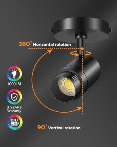 Zoomable LED Ceiling Spot Lights Indoor Adjustable Ceiling 4000K Black