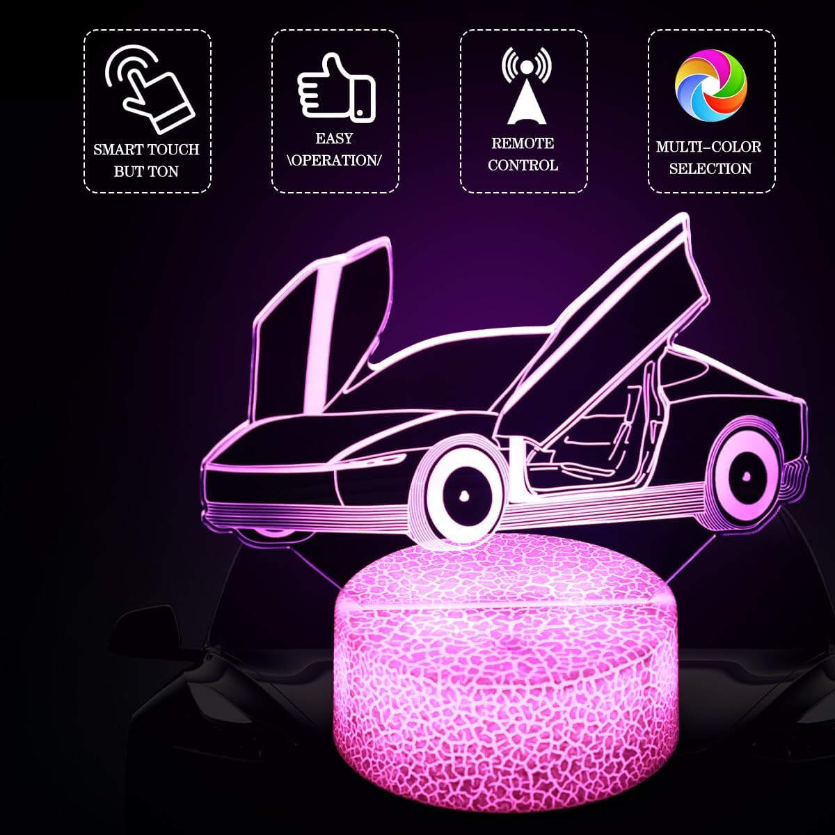 3D Cybercar Night Light for Kids, 3 Display Patterns, 16 Color Change, Remote