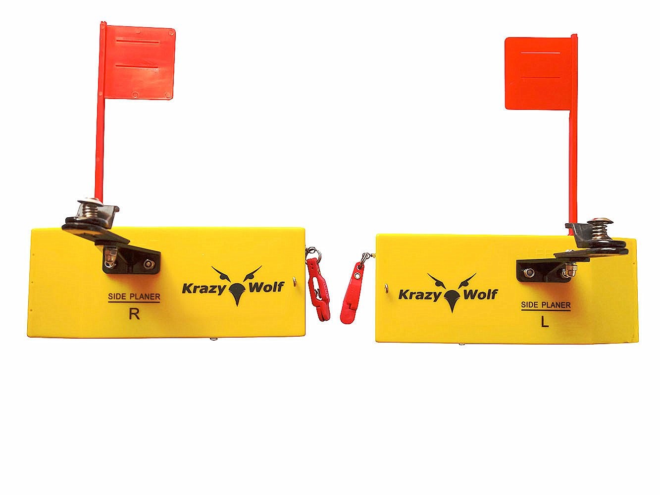 Planer Board Pair with Spring Flag System Left Right Yellow Trolling Fishing