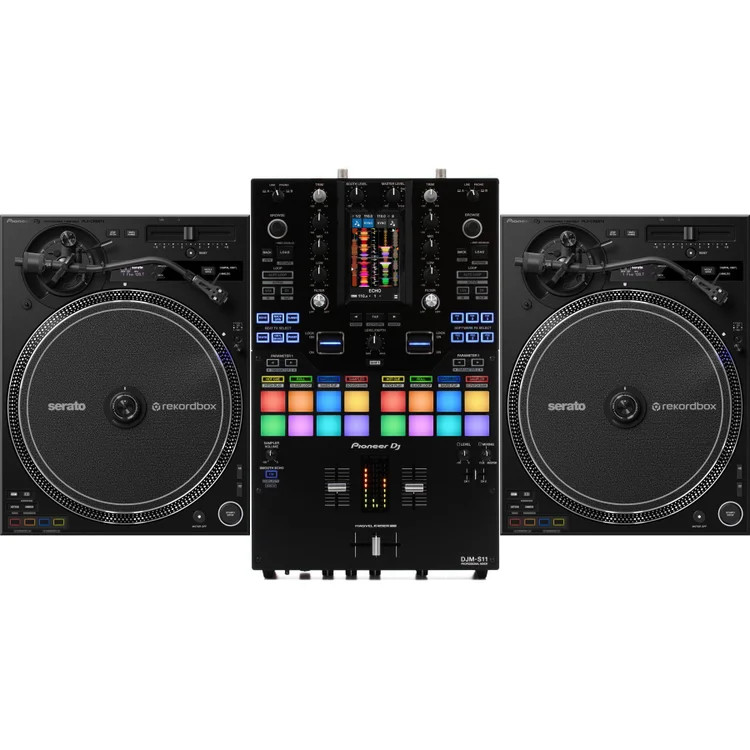 Pioneer DJ PLX-CRSS12 Hybrid Direct Drive Turntable (Pair) and DJM-S11 2-channel