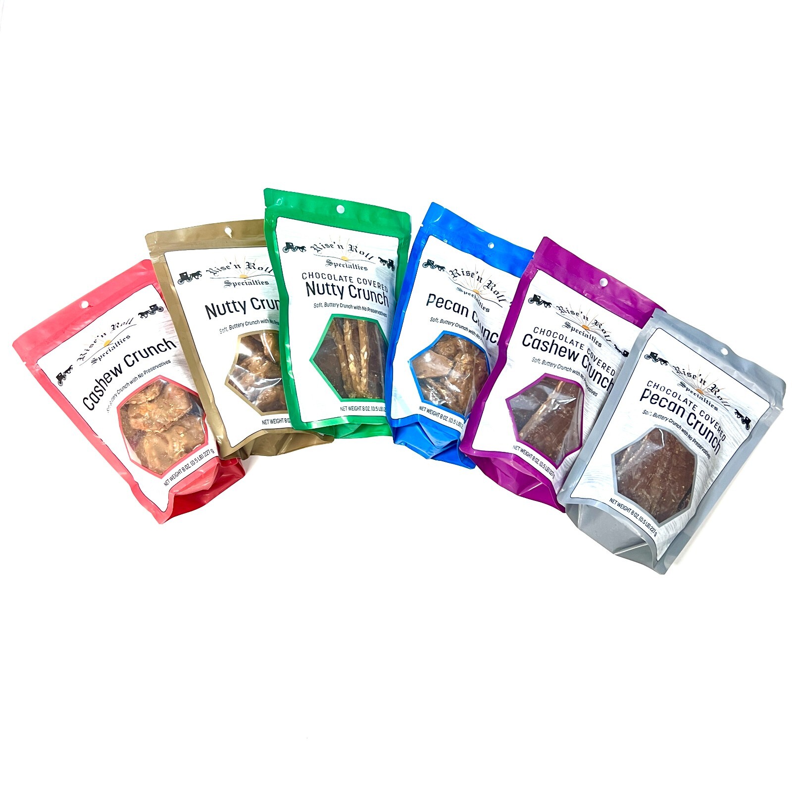 4 Pack Rise'n Roll Amish Bakery Chocolate Covered Nutty Crunch 8oz Bag Indiana