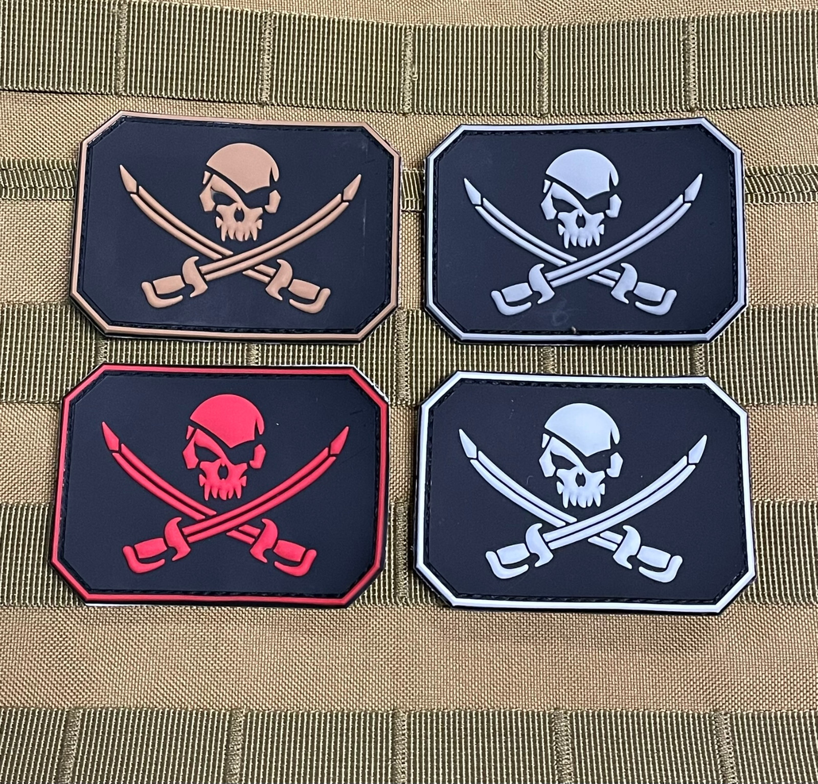 Jolly Roger Sword Skull Tactical Patch 3D Rubber Hook Loop