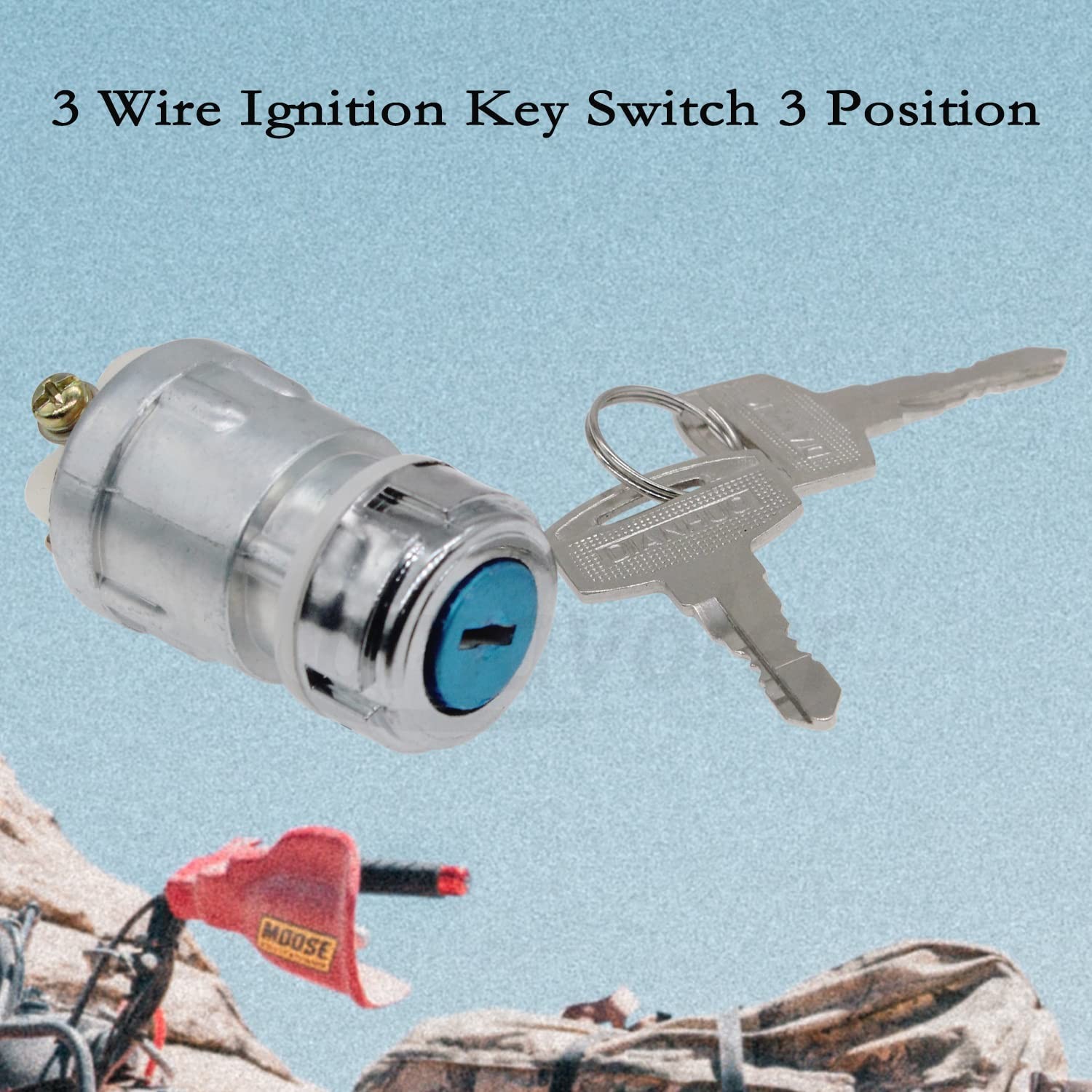 Amavoler 2 PCS 3 Wire Ignition Key Switch 3 Position Replacement M, Silver