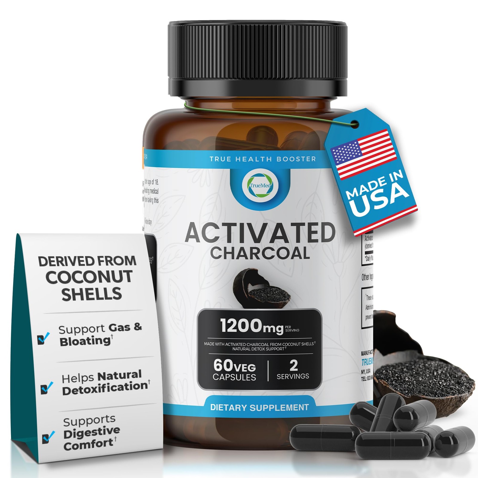 Activated Charcoal Capsules 1200 mg – Organic 60 Count (Pack of 1)