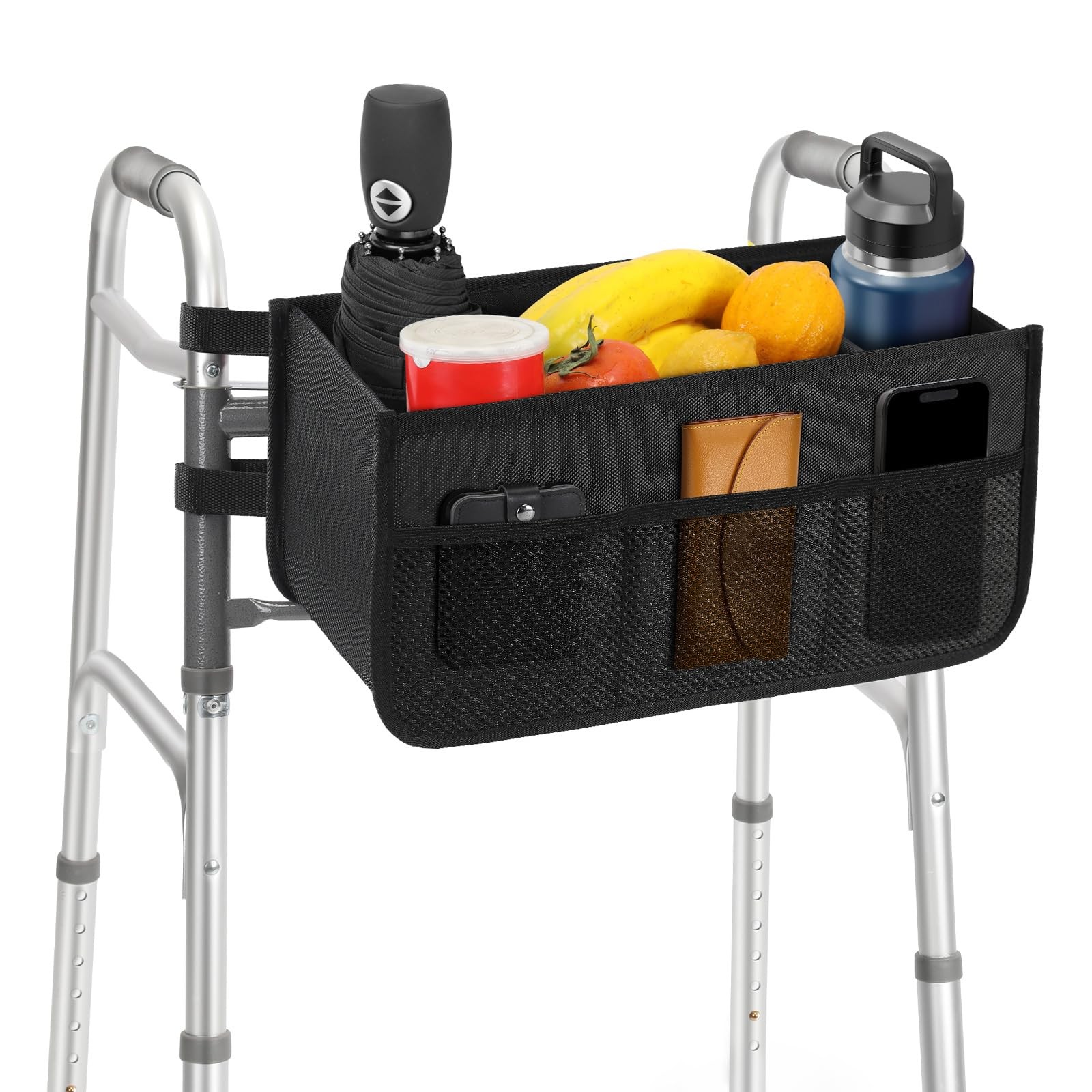 H-Brotaco Walker Basket for Folding - 16.5"D x 5.7"W x 7.4"H, Black
