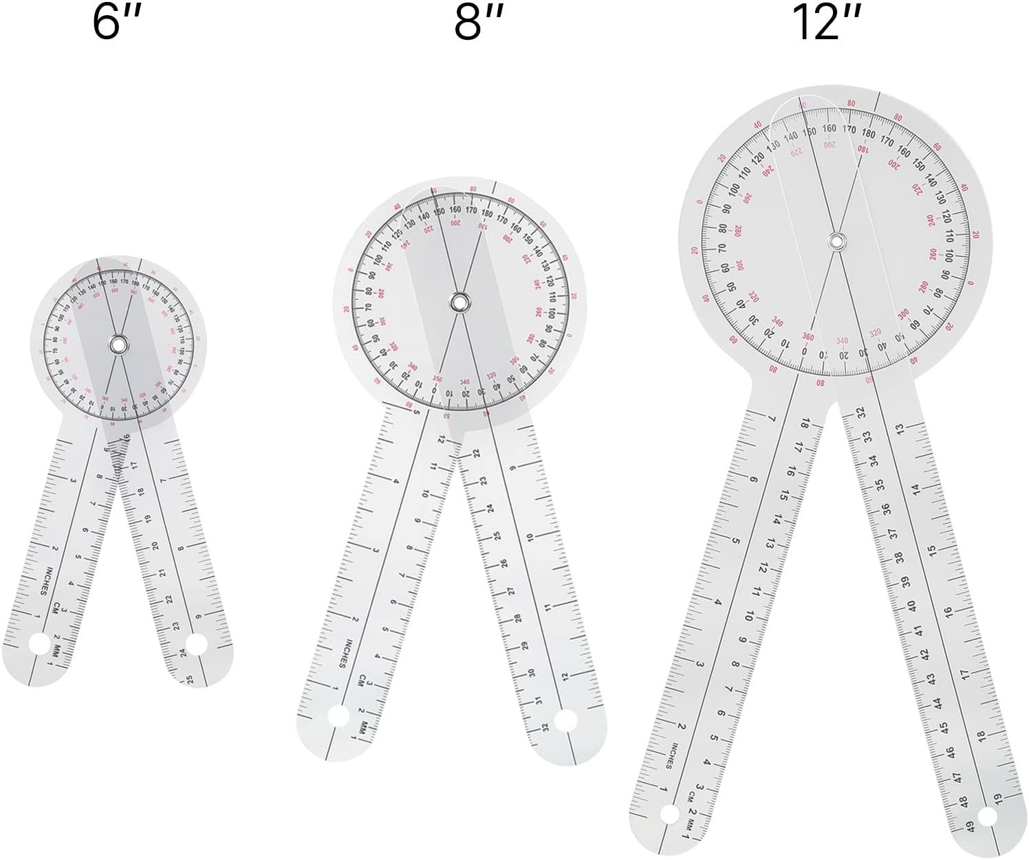 Durable 360° Goniometer Kit - Clear Markings & 3 Sizes for Therapy Excellence