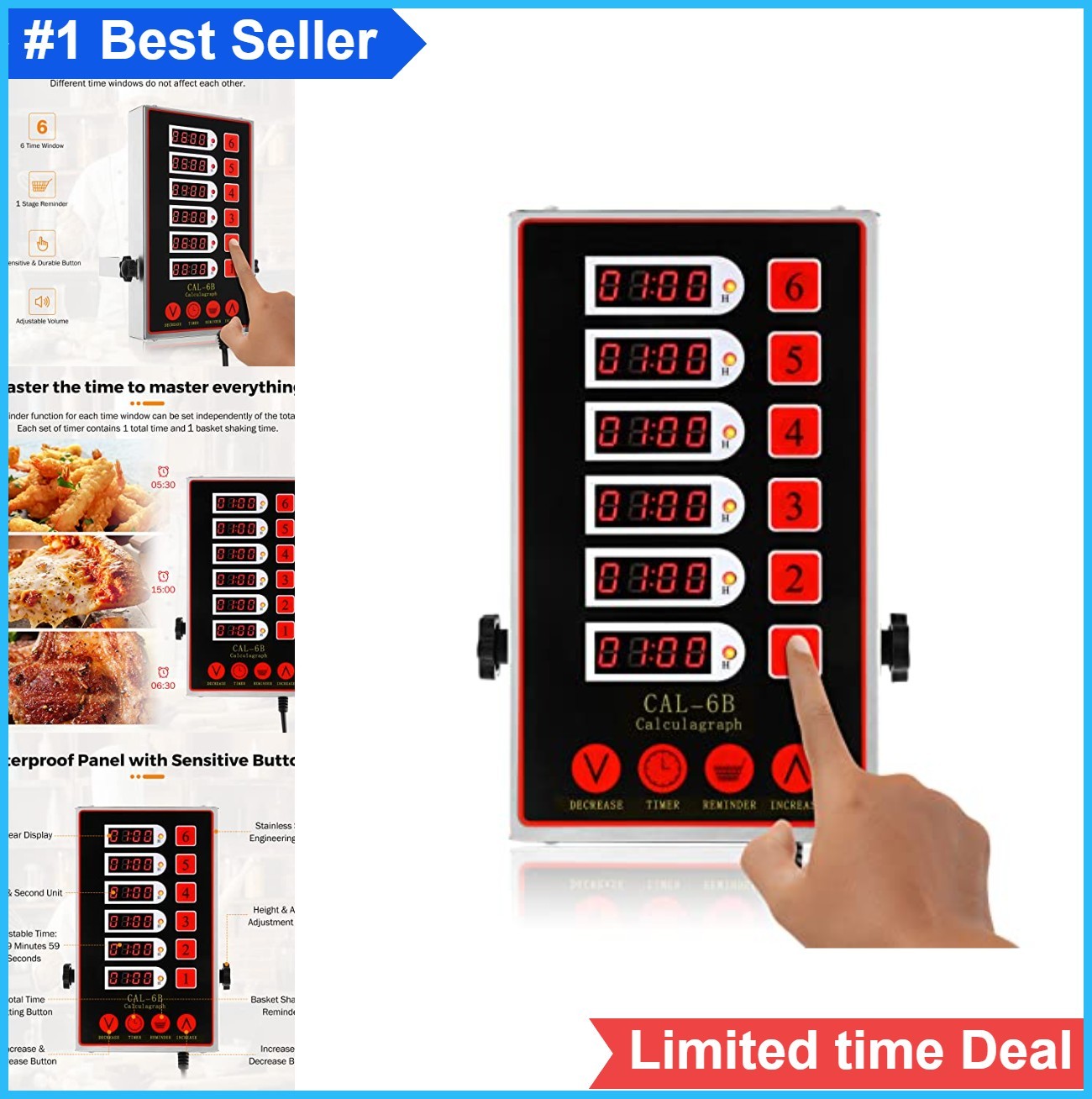 6 Channel Digital Kitchen Timer Countdown Food Cooking Alarm Stainless Steel