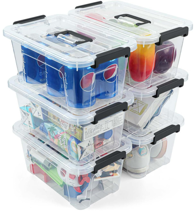 Cajas Organizadoras Apilables 7 QT con Tapa Transparente y Asa 6 Piezas, Nuevo