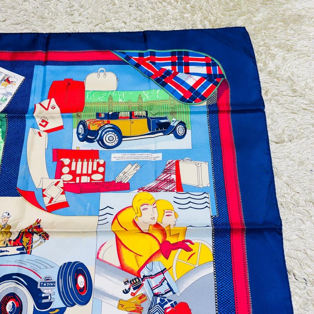 Hermes Carre 90 Car Comfort Silk 100 Blue Large Size