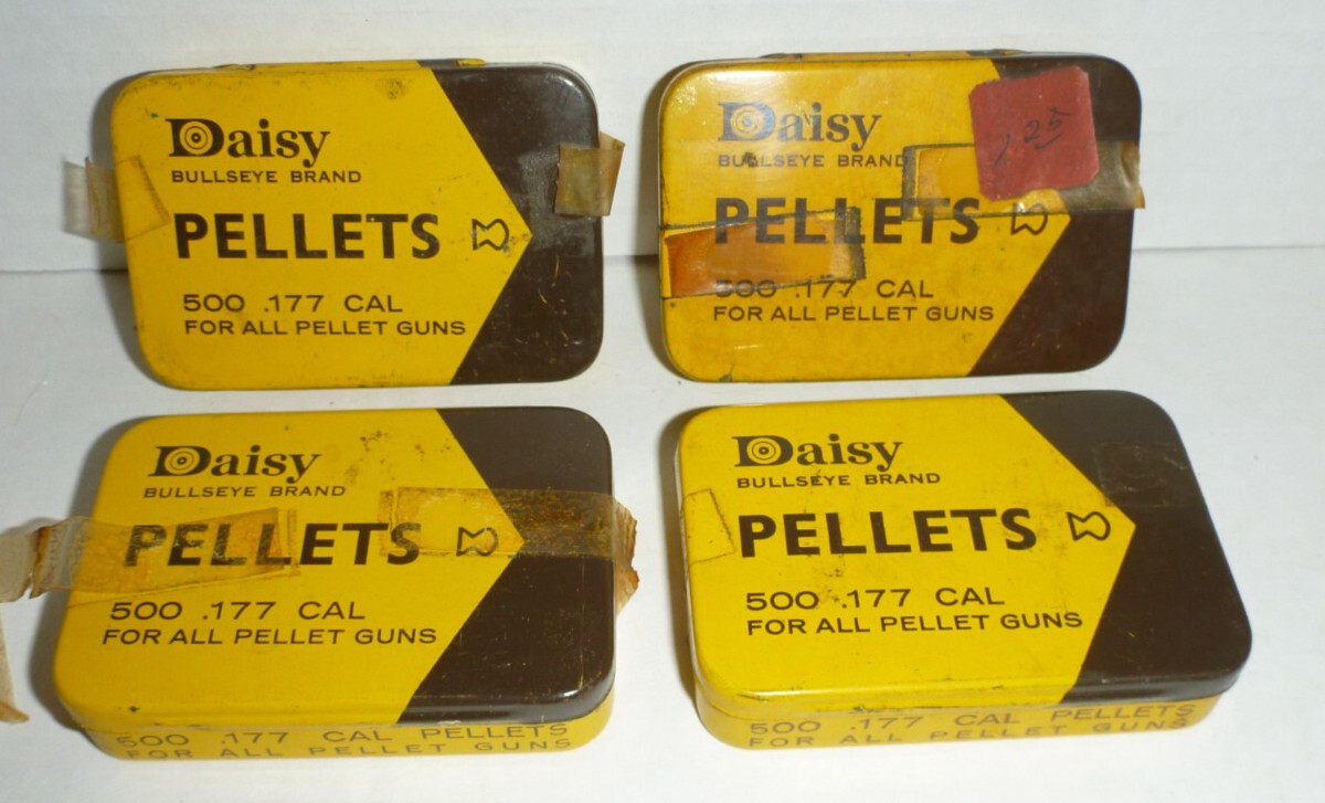 4 Vintage Daisy Bullseye Pellets, 2000 Count Tin, .177 Cal  500 Full Rogers Ark