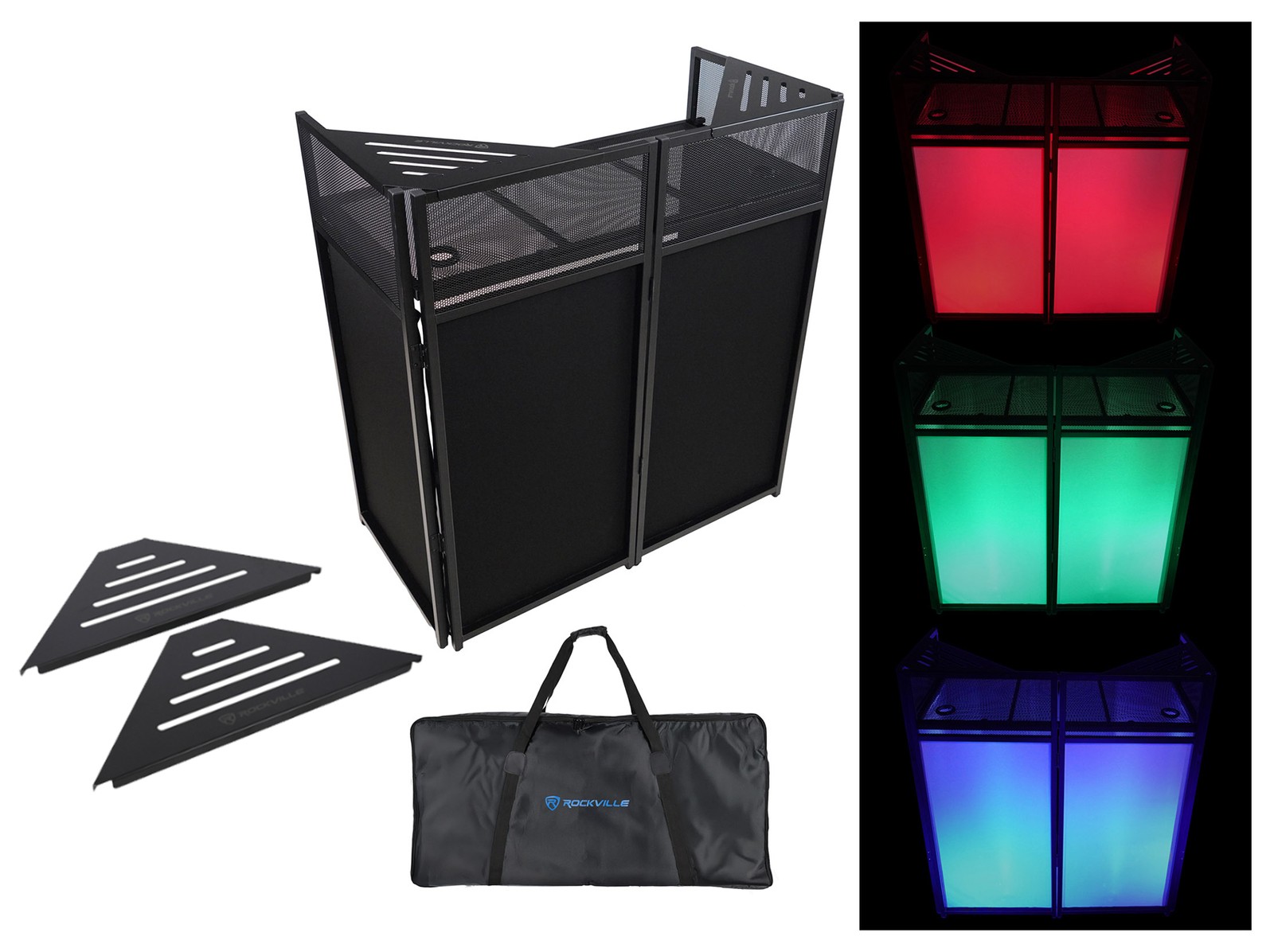 Rockville ROCKBOOTH DJ Event Booth Facade Table+Travel Bag+Scrims+(2) Shelves
