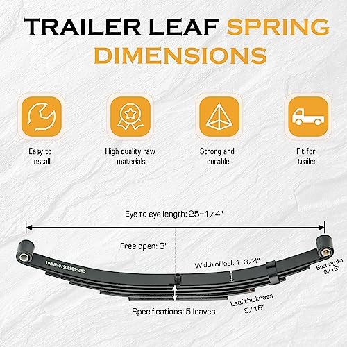 Trailer Leaf Spring 5 Leaf Double Eye 3000 lbs Cap for 6000 lbs Axle Set 2