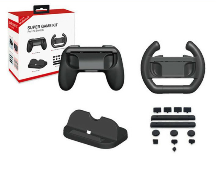 Dobe Super Game Kit for Nintendo Switch (Hand Grip + Stand + Wheel + Plug)