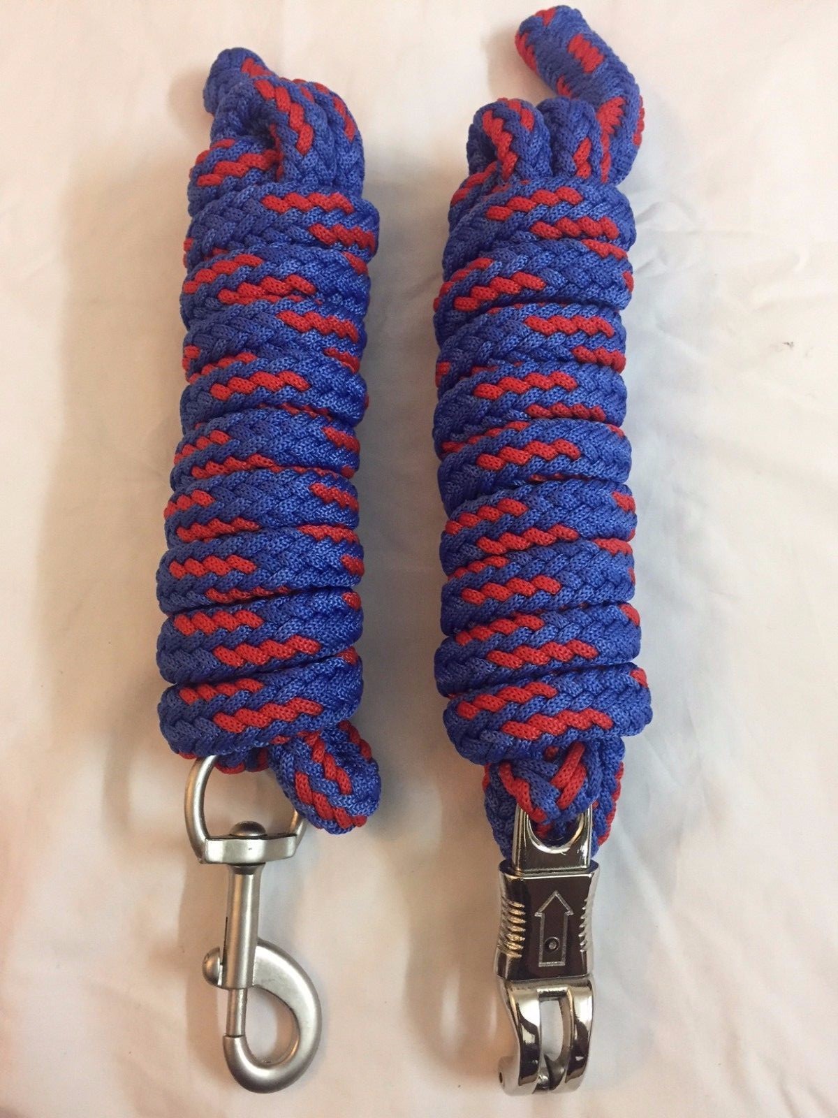 Western Set of 2 Nylon Braided and Knotted Horse Leads with Steel Snaps