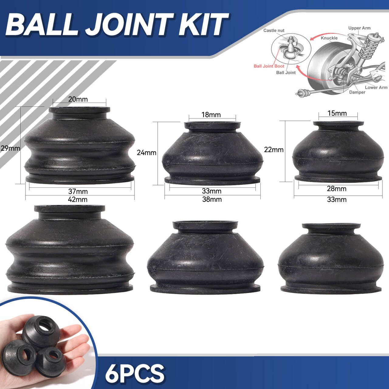 6x  Rubber Tie Rod End Ball Joint Dust Boots Dust Cover Boot Gaiters UNIVERSAL