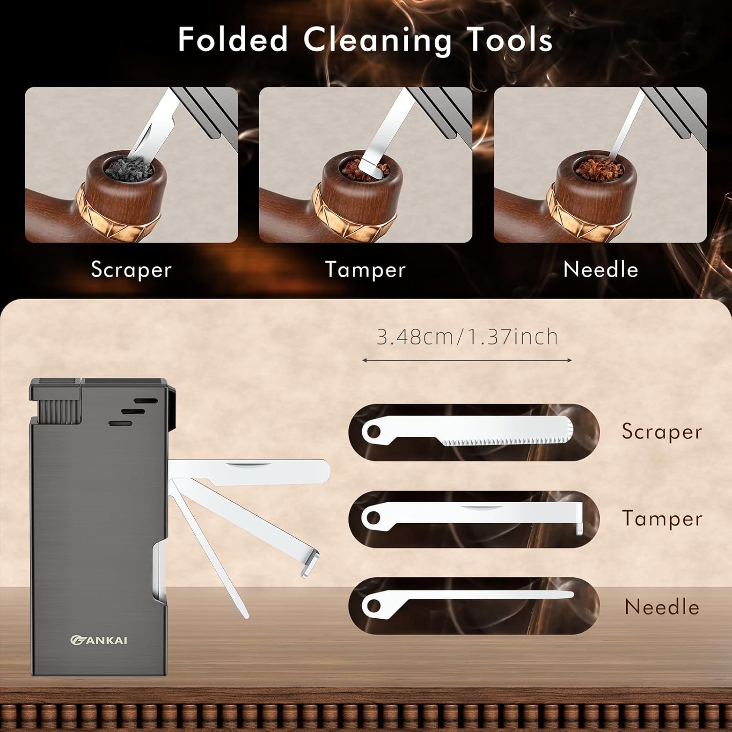Multifunctional Pipe Lighter, Built-In Stand, 3 in 1 Cleaner Tools, Refillable B