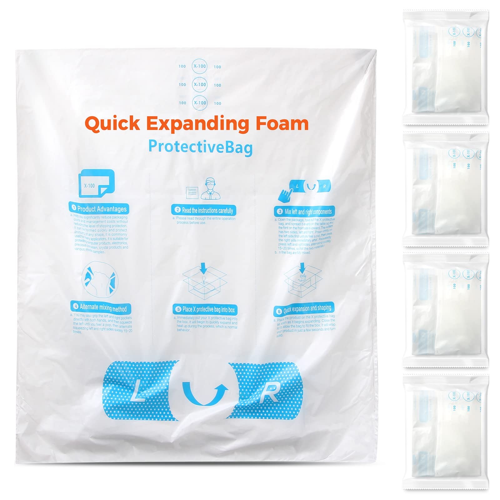 4 PCS 15x18 Instant Pack Quick Expanding Foam Packaging Bag for Shipping
