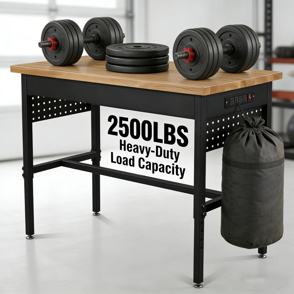 70"x22" Adjustable Workbench with Power Outlet, Heavy Duty 2500LBS Load Capacity