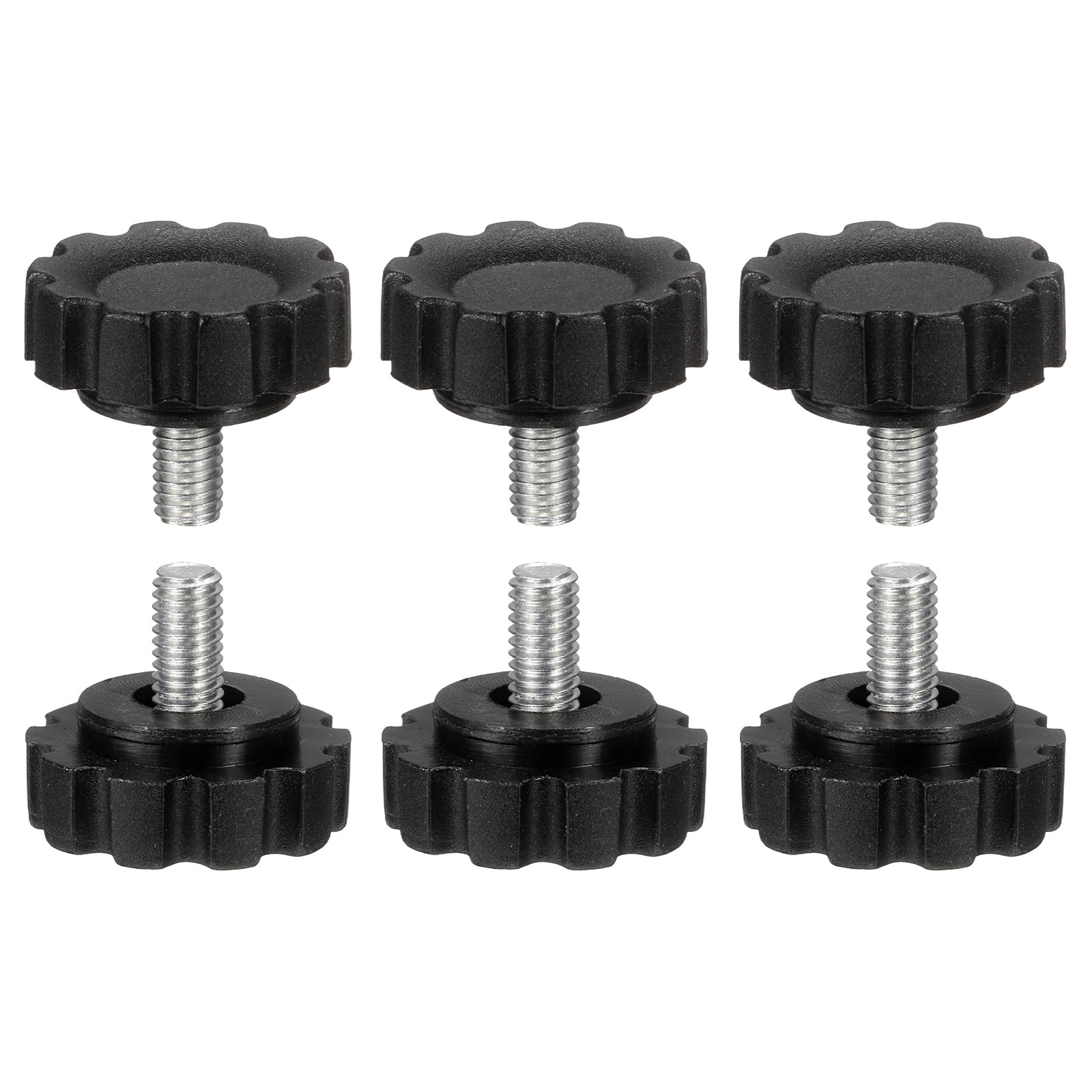 6 Pcs M5 x 10mm Male Thread Knurled Knobs Handles Hand Clamping Screws Black
