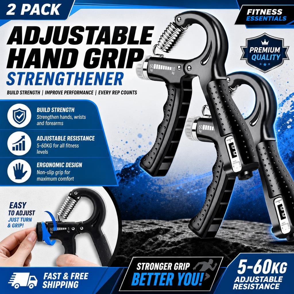 2 Hand Grip Adjustable Strengthener Power Trainer Gripper Strength Gym Exerciser
