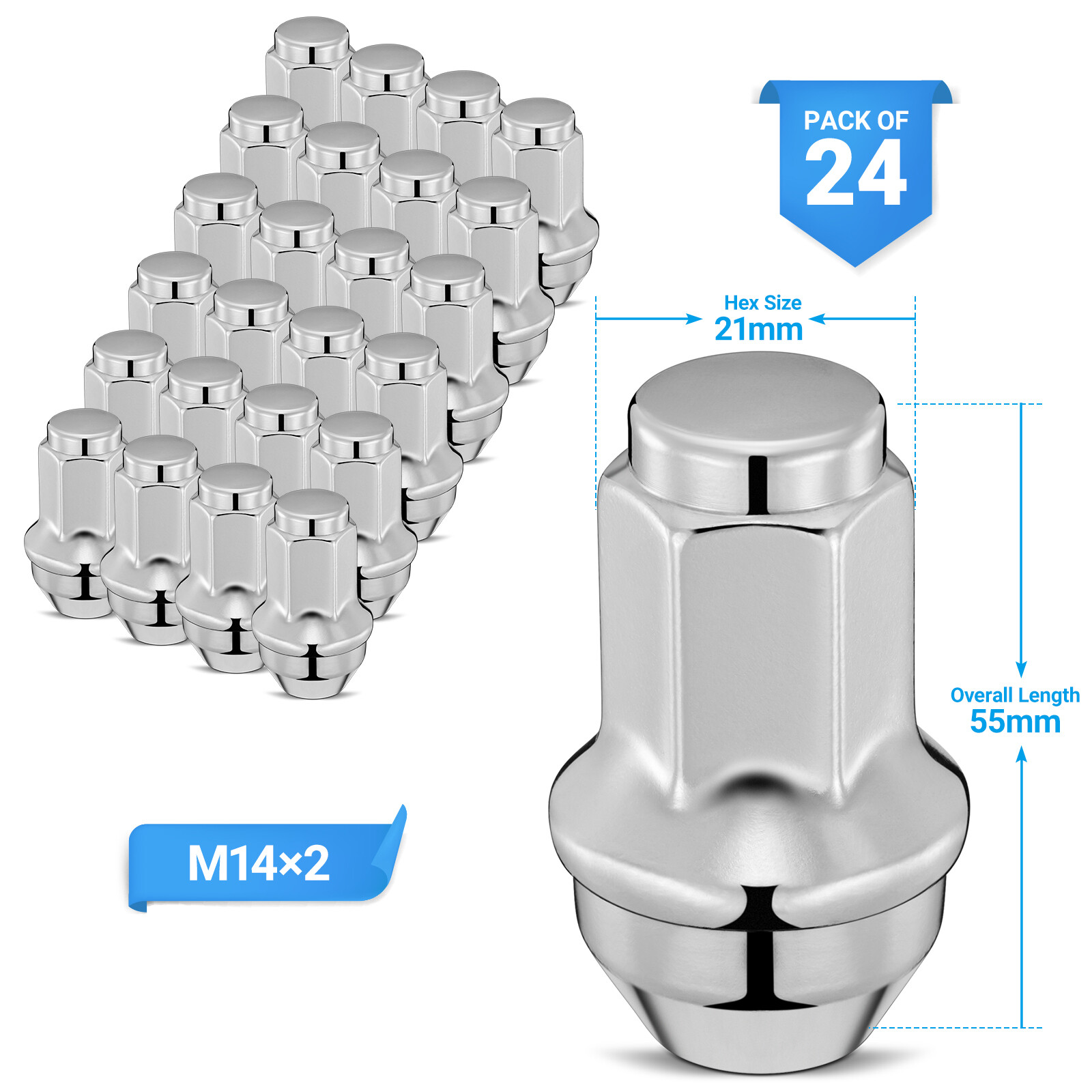 24 FORD FACTORY CHROME 14X2 LUG NUTS FOR 2004-2014 Ford F-150