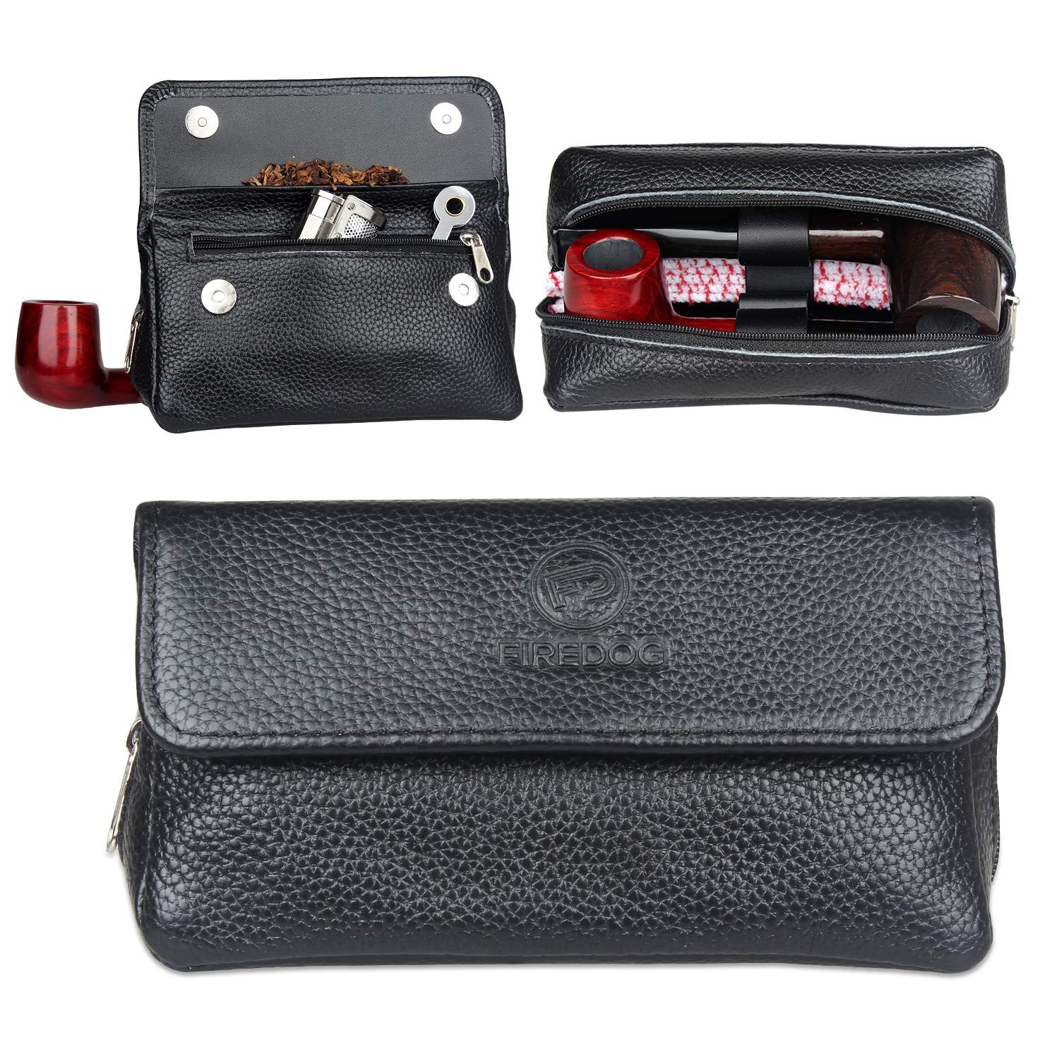 FIREDOG Leather Smoking Pipe Bag Pouch Case for 2 1 Count (Pack of 1), Black