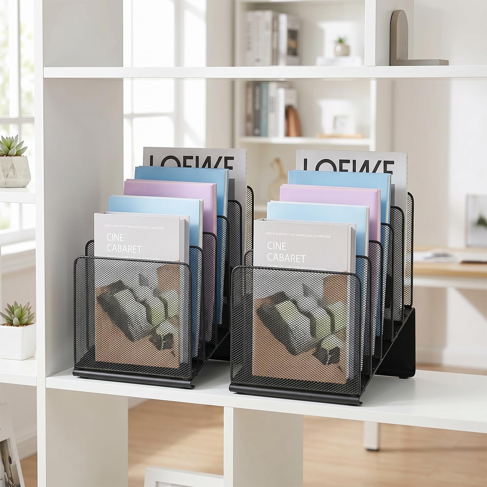 Leketree File Organizer For Desk File Folder Organizer 5-Section Vertical Rack