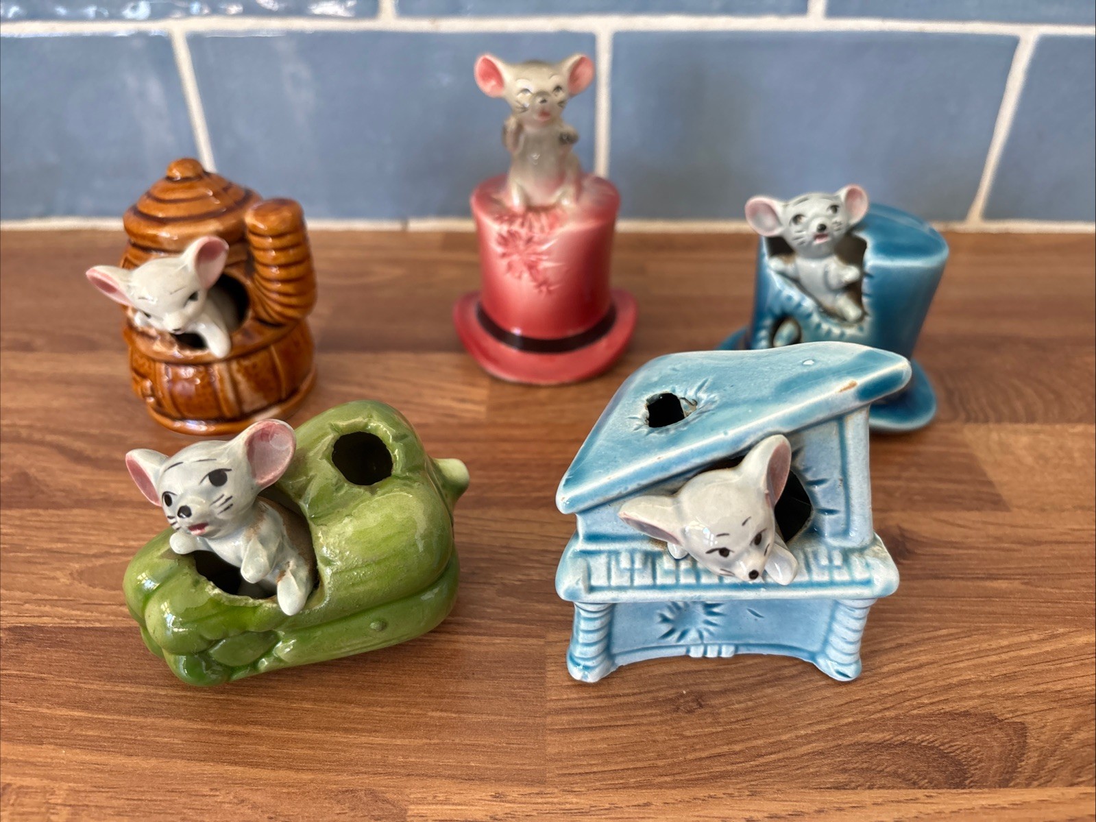 5x Vintage Mouse Match/Toothpick Holder Bundle, Kitsch Japan 1960’s (Lot11)B25)