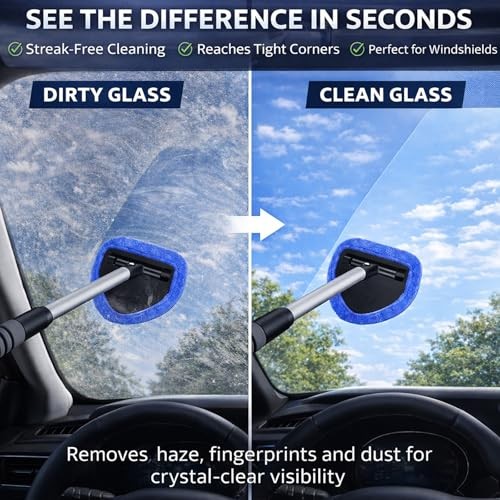 2-Pack Windshield Cleaner Tool, Extendable Handle Auto Detailing Kit with 8
