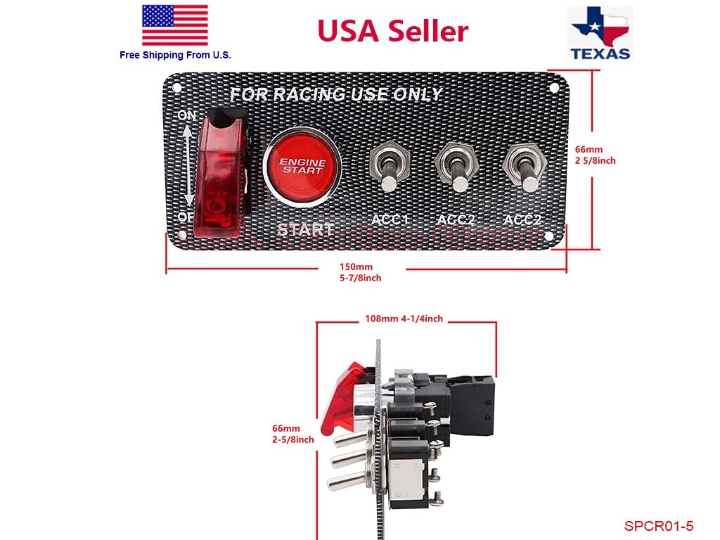 Racing Car Ignition Switch Engine Start Push Button LED Toggle Panel 12V
