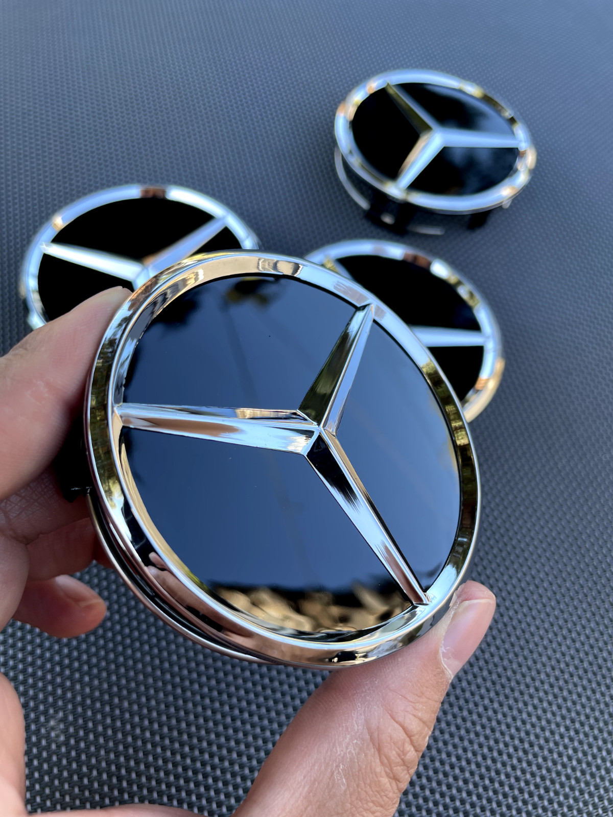 MERCEDES BENZ SET OF 4 BLACK 75 mm/2.95in Wheel Center Caps Fits Most Models