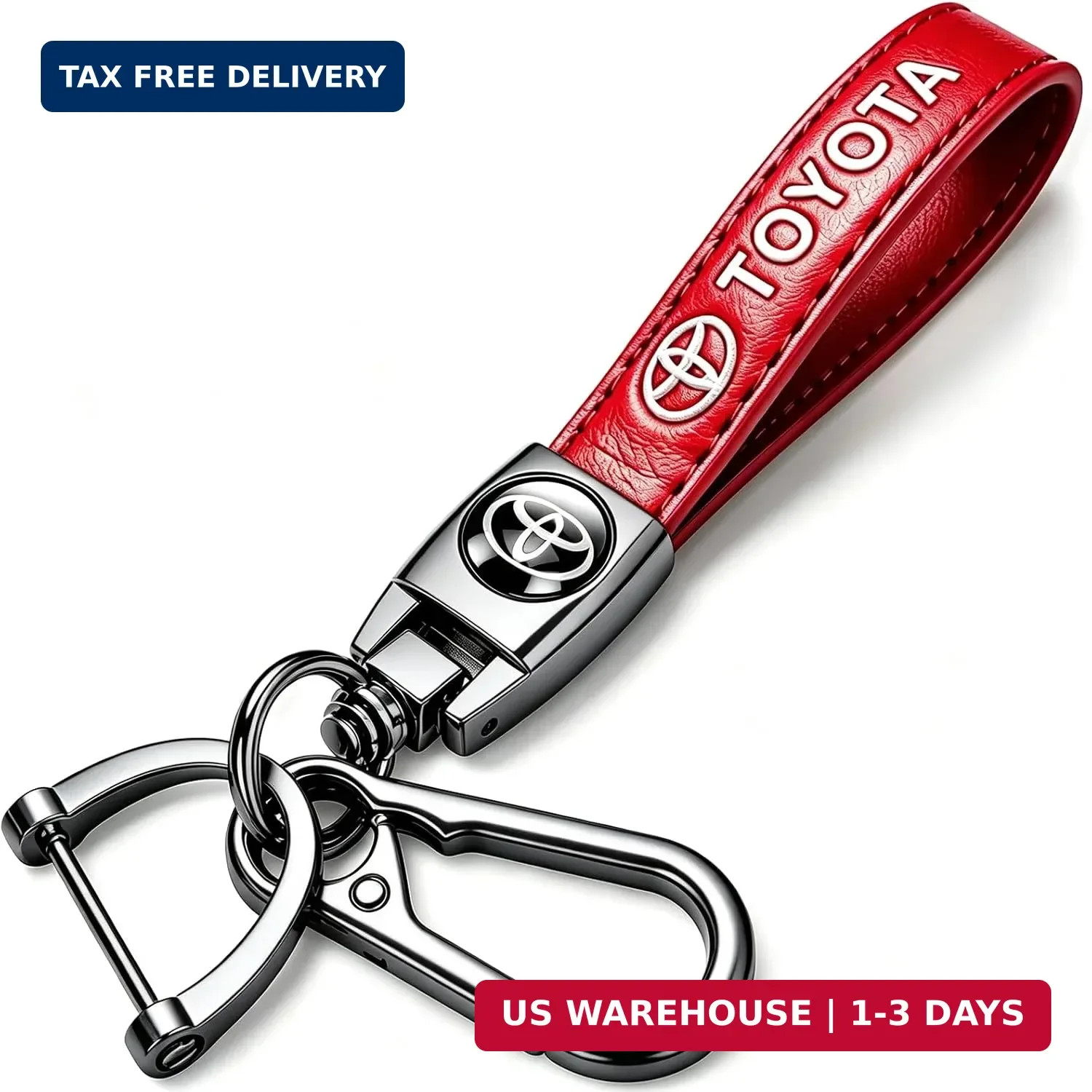 Genuine Leather Car Keychain for Toyota Corolla, RAV4, Highlander Series Car Red