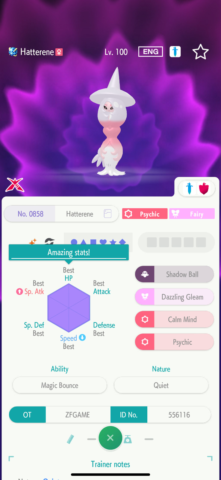 ✨6IV SHINY Hatterene + EVS🚀 POKEMON HOME✨Champions✨Online delivery⚡